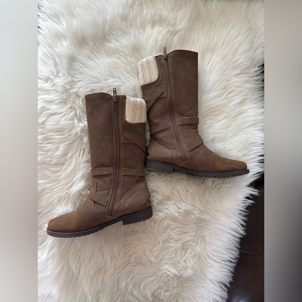 Rachel Shoes Brown Winter Boots with Knit Cuff - Picture 2 of 14